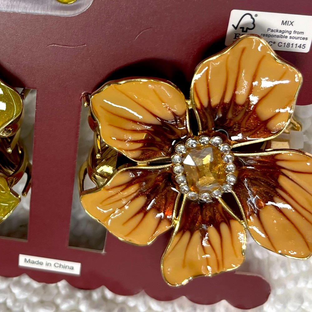 NWT ⚜️🌺⚜️ Sunday State Gorgeous Floral Gem Hair Claw Clips Olive, Cream Brown - Picture 5 of 5